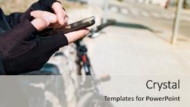  Presentation with triathlon professional cyclist man cycling - Slides having geolocation - closeup of a young caucasian background and a  colored foreground