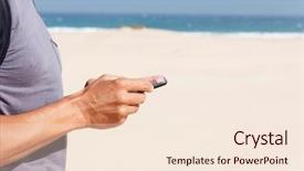  Presentation with sand ocean - Slide deck enhanced with geolocation - closeup of a young caucasian background and a lemonade colored foreground