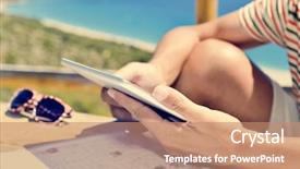  Presentation with ocean - Presentation design enhanced with geolocation - closeup of a young caucasian background and a coral colored foreground