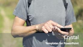  Presentation with backpack - Colorful presentation design enhanced with geolocation - closeup of a young caucasian backdrop and a gray colored foreground
