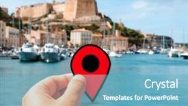  Presentation with port - PPT theme having geolocation - closeup of the hand background and a teal colored foreground