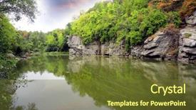  Presentation with river forest - Slide set enhanced with geologic time - landscape with rocks over river background and a tawny brown colored foreground