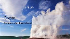  Presentation with faithful - Presentation theme featuring geologic time - well-known geyser in yellowstone national background and a light blue colored foreground