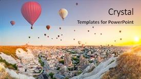  Presentation with cappadocia - PPT theme with geological history - hot air balloons flying background and a light blue colored foreground