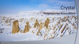 Presentation with geological - PPT theme featuring geological rock formations under snow in cappadocia region of turkey background and a light blue colored foreground