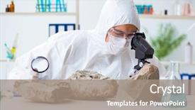  Presentation with lab - PPT layouts having geologist - scientist looking and stone samples background and a gray colored foreground