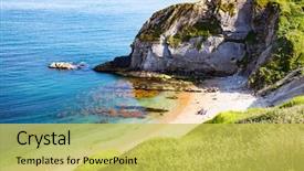  Presentation with holiday destination - Beautiful PPT theme featuring geology - aerial view jurassic coast backdrop and a yellow colored foreground