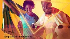  Presentation with soccer fans - Presentation theme with geometric-neon-over-cheerful-african background and a red colored foreground