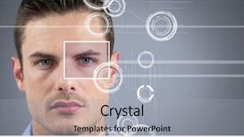  Presentation with focus - Slide set featuring geometric optics - man with eye focus box background and a light gray colored foreground