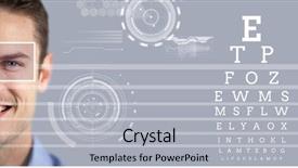  Presentation with eye movement - Colorful presentation design enhanced with geometric optics - man with eye focus box backdrop and a light gray colored foreground