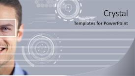  Presentation with eye movement - Slide deck with geometric optics - man with eye focus box background and a light gray colored foreground