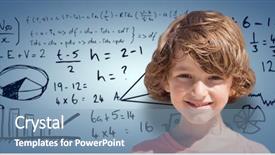  Presentation with abstract purple and brown floral - Slide deck with geometric optics - portrait of smiling boy background and a teal colored foreground