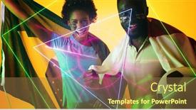  Presentation with face match - PPT layouts with geometric-shapes-over-cheerful-diverse background and a coral colored foreground