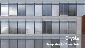  Presentation with green building - Cool new presentation design with geometric windows texture at a modern business building with a green garden backdrop and a gray colored foreground