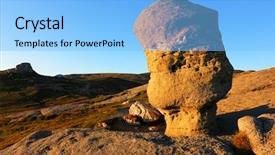  Presentation with geomorphology - Slide deck with geomorphology - geomorphologic rocky structures landmark background and a light blue colored foreground