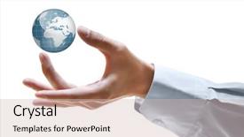  Presentation with leadership - Audience pleasing theme consisting of geopoliteca - man holding globe on white backdrop and a soft green colored foreground