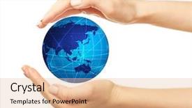  Presentation with leadership - PPT theme with geopoliteca - woman holding globe on white background and a coral colored foreground