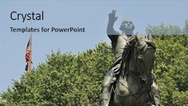  Presentation with george washington - Slide deck having george washington on horseback statue at union square in new york city background and a light blue colored foreground