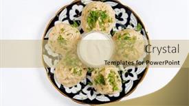  Presentation with herbs - Theme having georgian-dumplings-khinkali-chinkali background and a  colored foreground