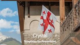  Presentation with cooperative culture building - Audience pleasing slide set consisting of georgian flag on building close backdrop and a coral colored foreground