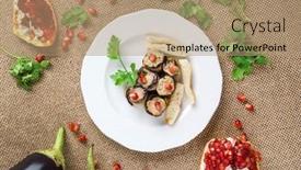  Presentation with eggplant - Amazing PPT theme having georgian-pkhali-and-eggplant backdrop and a coral colored foreground