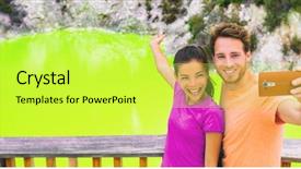  Presentation with tourism selfie - Beautiful PPT layouts featuring geothermie - new zealand tourism travel destination backdrop and a yellow colored foreground