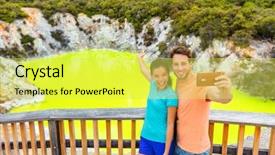  Presentation with green travel - Colorful theme enhanced with geothermie - new zealand tourist attraction couple backdrop and a yellow colored foreground