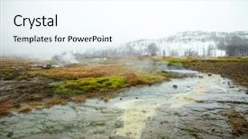  Presentation with geothermal - Slides with geothermie - steam rising from geothermal pools background and a sky blue colored foreground