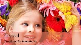  Presentation with flower - Amazing PPT theme having gerbera daisies butterfly - little cute girl lying backdrop and a coral colored foreground