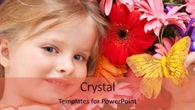  Presentation with flower - Slides having gerbera daisies butterfly - little cute girl lying background and a  colored foreground