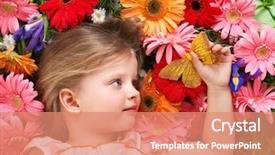  Presentation with cute flower heart - Amazing PPT layouts having gerbera daisies butterfly - little cute girl lying backdrop and a coral colored foreground