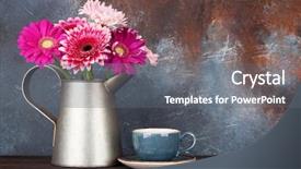  Presentation with coffee cup diary - Beautiful slide deck featuring gerbera flowers bouquet and coffee backdrop and a gray colored foreground
