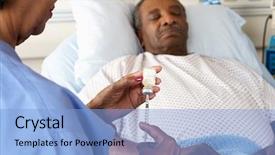  Presentation with injection preparing - Audience pleasing presentation design consisting of hospital medication - nurse preparing to give senior backdrop and a light blue colored foreground