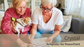  Presentation with geriatric - Slide deck having geriatric-nurse-and-senior-citizen background and a coral colored foreground