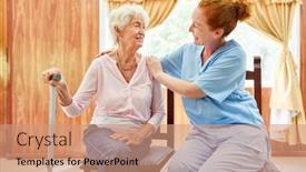  Presentation with elderly care - Slide deck consisting of geriatric-nurse-caringly-takes-care background and a coral colored foreground