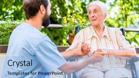  Presentation with geriatric - Colorful presentation theme enhanced with geriatric nurse holding hand backdrop and a light blue colored foreground