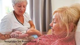  Presentation with heart rate - Slide set consisting of geriatric-nurse-measures-heart-rate background and a coral colored foreground