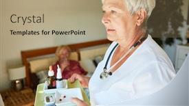  Presentation with geriatric - Presentation theme with geriatric-nurse-or-nursing-assistant background and a coral colored foreground