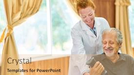  Presentation with geriatric - Slides consisting of geriatric-nurse-or-physiotherapist-helps background and a coral colored foreground