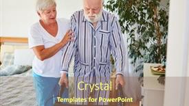  Presentation with geriatric - Presentation design enhanced with geriatric-nurse-supports-senior-citizens background and a coral colored foreground