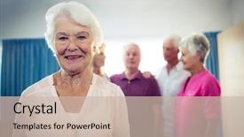  Presentation with geriatric - Beautiful slide deck featuring geriatric patient - portrait of a group backdrop and a soft green colored foreground