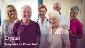  Presentation with geriatric - Slide deck featuring geriatric patient - portrait of a group background and a  colored foreground