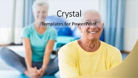  Presentation with geriatric - Beautiful theme featuring geriatric patient - seniors doing stretching backdrop and a light blue colored foreground