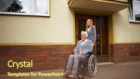  Presentation with elderly woman in nursing - Presentation having geriatric patient - smiling elderly woman in front background and a tawny brown colored foreground