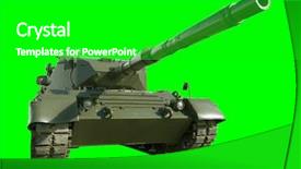  Presentation with battle - Amazing PPT theme having german-built leopard main battle backdrop and a shamrock green colored foreground