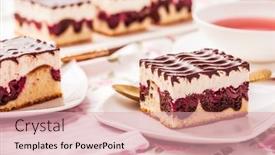  Presentation with tea cake - Presentation with german-cake-donauwelle-danube-waves background and a lemonade colored foreground