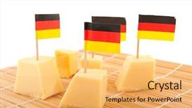  Presentation with white cheese - Slide deck featuring german cubes cheese with flags isolated over white background and a yellow colored foreground