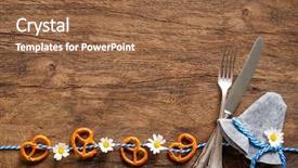  Presentation with cutlery food - Cool new slide deck with german food - bavarian cutlery on rustic wooden backdrop and a tawny brown colored foreground