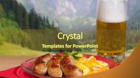  Presentation with sausages - Slides with german food - beer and sausages against mountains background and a tawny brown colored foreground