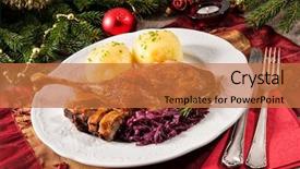  Presentation with christmas red - Amazing PPT theme having german food - crusty goose leg with braised backdrop and a coral colored foreground